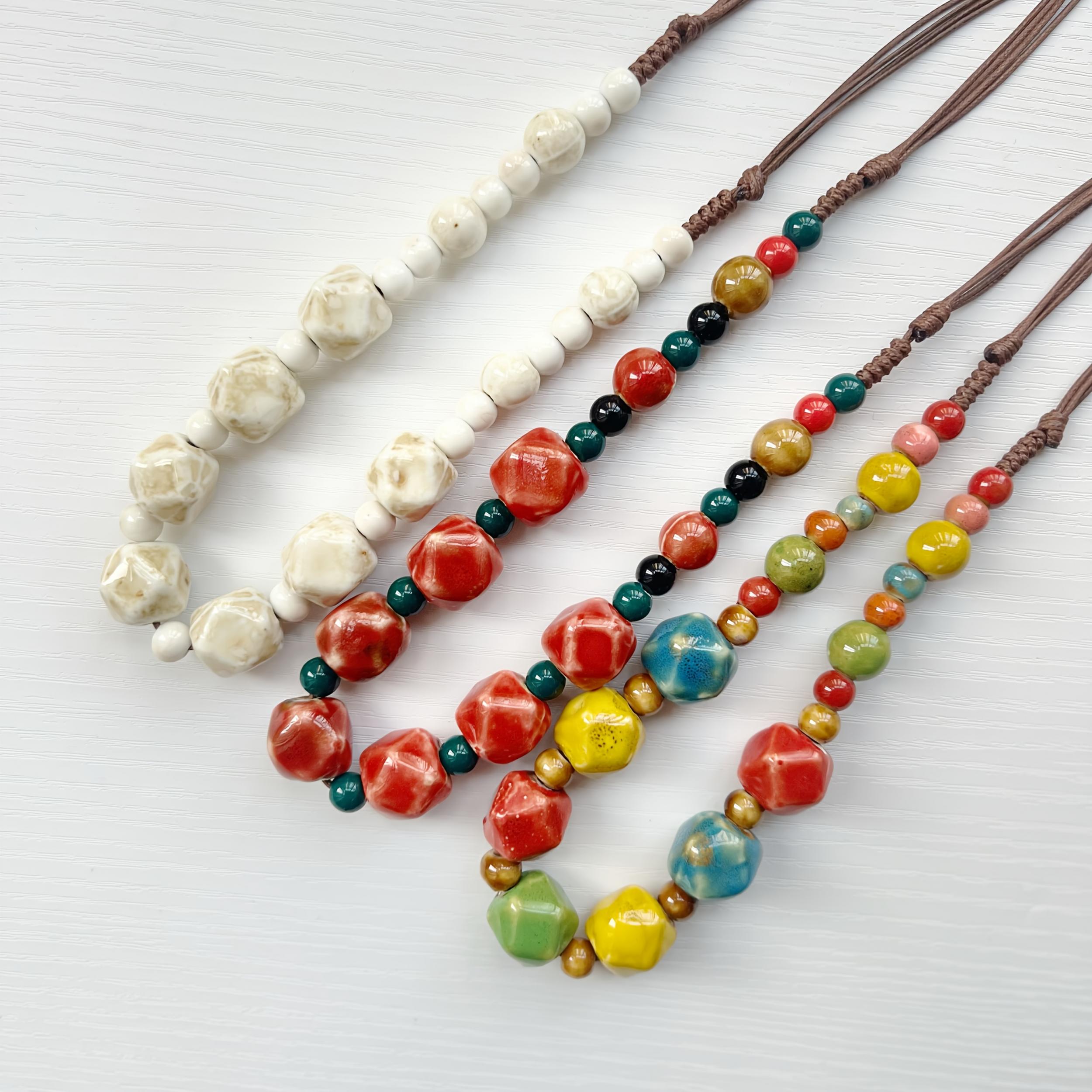 Colorful Ceramic Bead Necklace for Women, Unique Patterns & Shapes